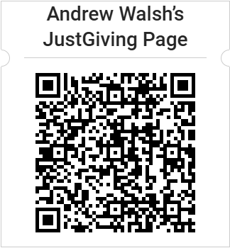 QR code linking to Andrew Walsh’s JustGiving fundraising page